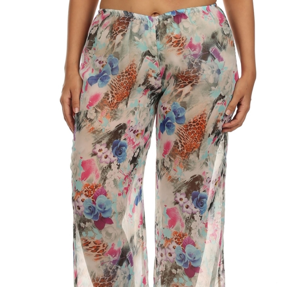 2/$25 SHEER Plus Floral Chiffon Dressy pants 2x - Picture 2 of 7